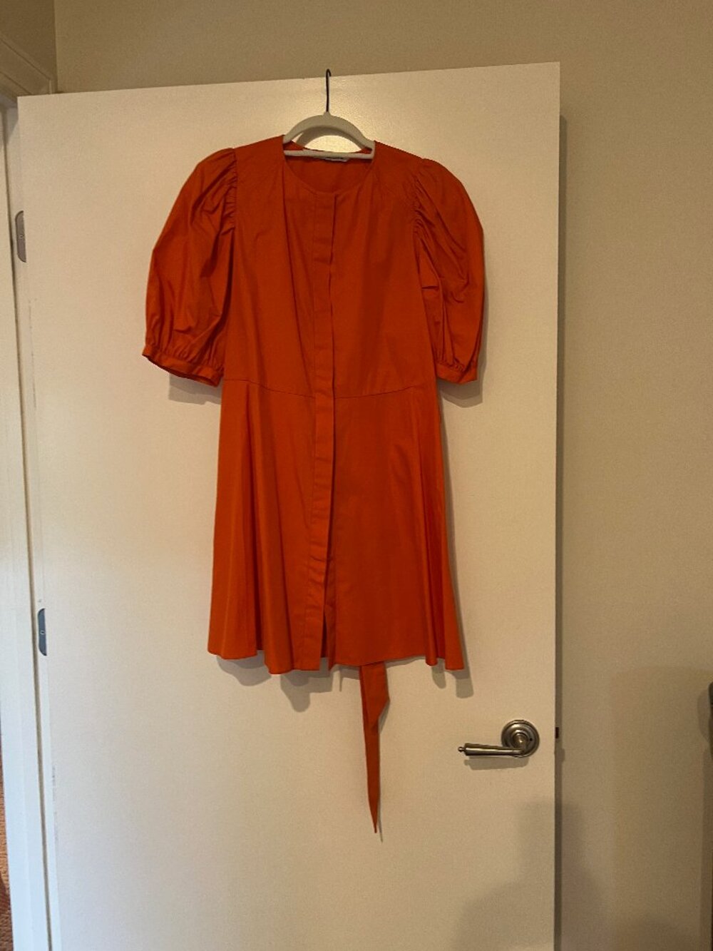 Orange Puff Sleeve Midi Dress with Puff Sleeves
